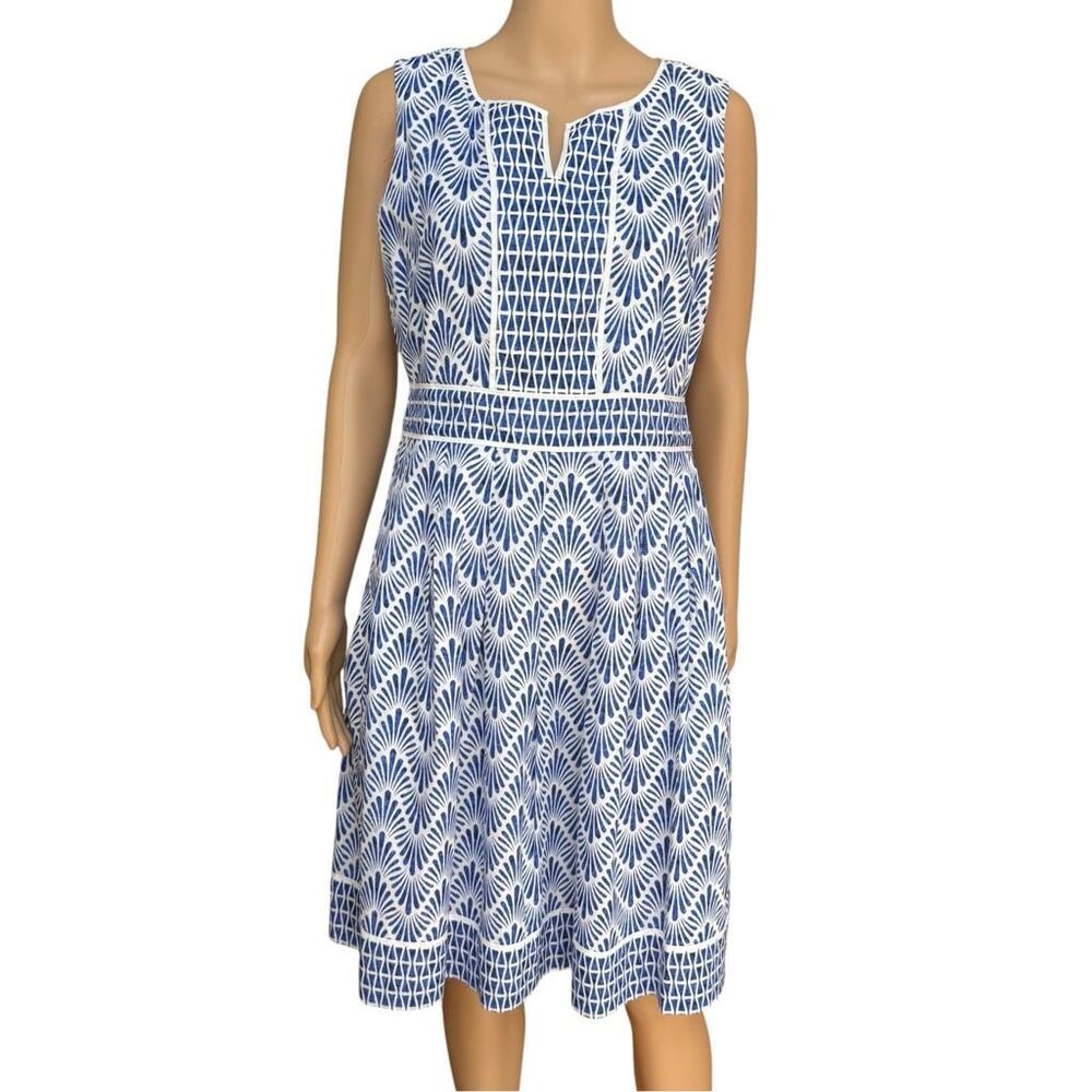 Talbots cotton Geo Mixed-Print fit and flare dress size 10P - Picture 2 of 9